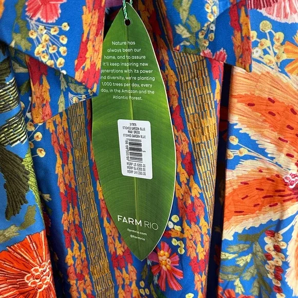 Farm Rio Floral Blue Maxi Dress Size Small NWT - Picture 8 of 8